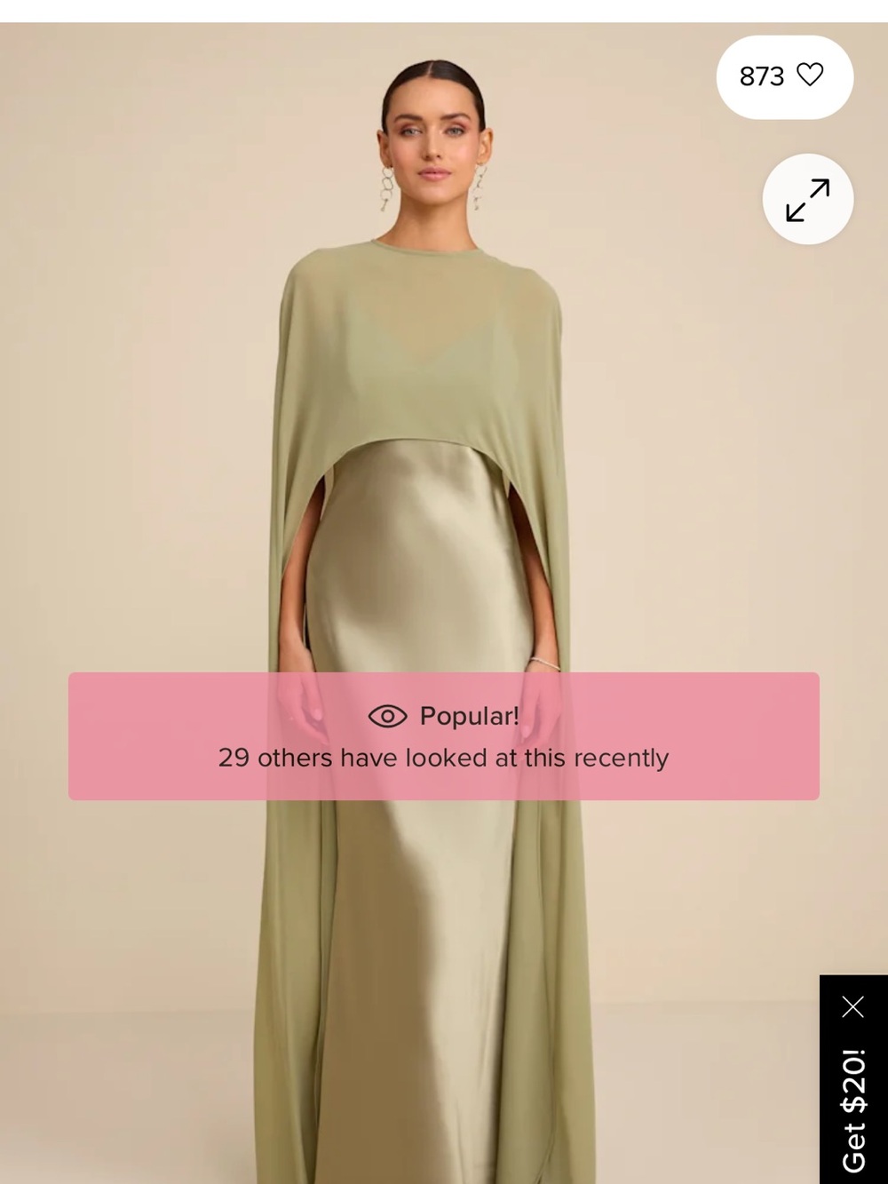 Lulu's Sage Green Satin Slip Dress with Cape Overlay